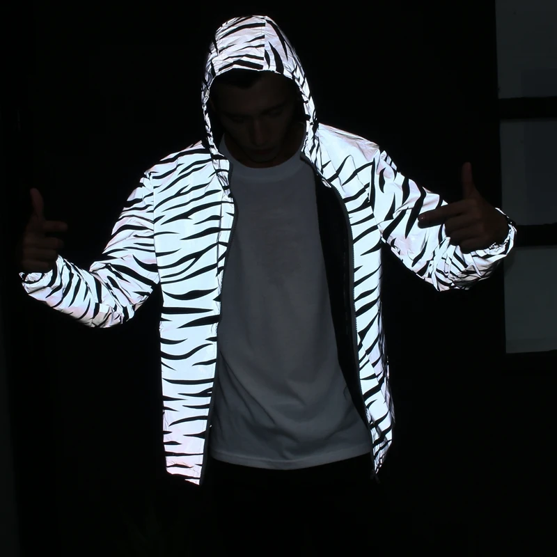 Zebra pattern reflective trench coat for enhanced nighttime visibility and unique style. Waterproof and fashionable for — photo 9