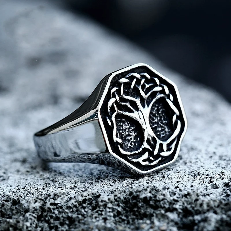 Anel Vintage Viking de Aço Inoxidável com Árvore da Sorte, design nórdico, símbolo de sorte, durável e elegante, joia única. — foto 2