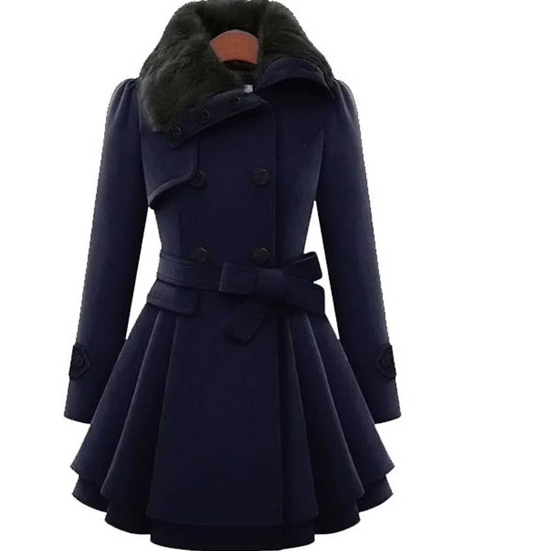 Title 4, Womens Slim Mid-length Double-Breasted Woolen ...