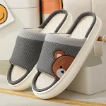 Chinelos de Linho Fofos de Urso de Desenho Animado para Mulheres, Antiderrapantes, Respiráveis, Absorventes de Suor, Sapatos de Quarto — foto 4