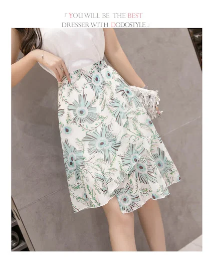 Title 7, Floral fishtail skirt with ruffles and irregula...