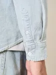 Camisa masculina manga longa de denim vintage bordada com bolso no peito, um clássico atemporal para um visual casual e elegante. — foto 4