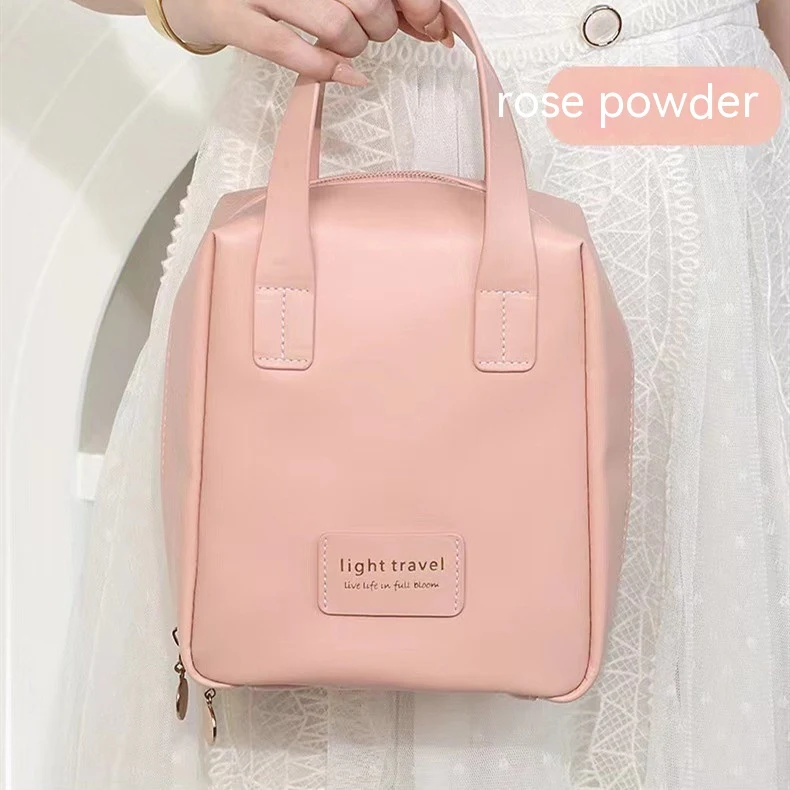 Bolsa cosmética em couro PU em formato de concha, à prova d'água, com letras, multifuncional, maleta de maquiagem de mão, bolsa de higiene pessoal. — foto 11