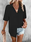 Temperament Pure Color V-neck Shirt Women's Top Short Sleeve. A comfortable and stylish top, perfect for everyday wear. — photo 10