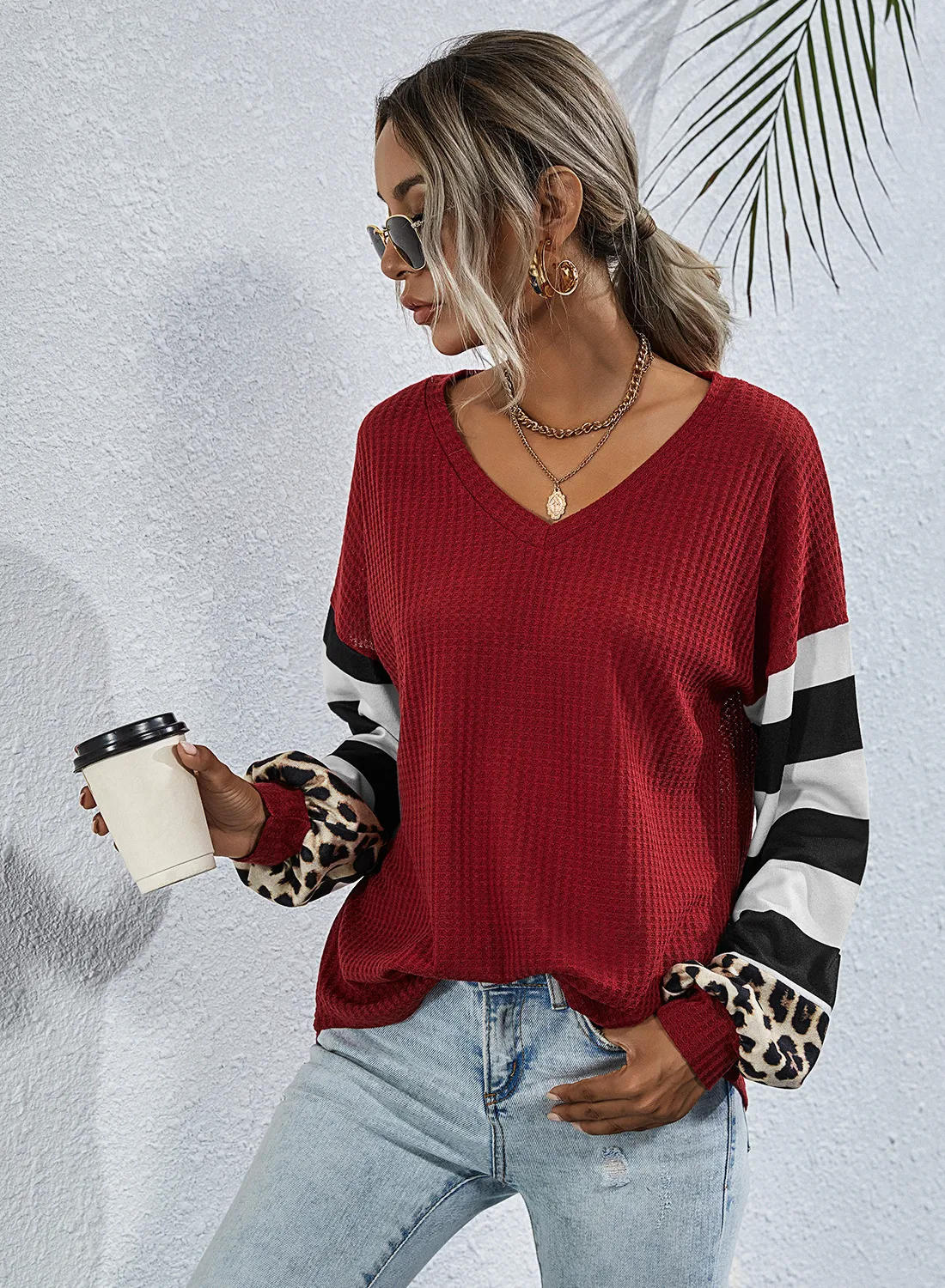 Title 5, Womens Long Sleeve Knit Leopard T-Shirt
