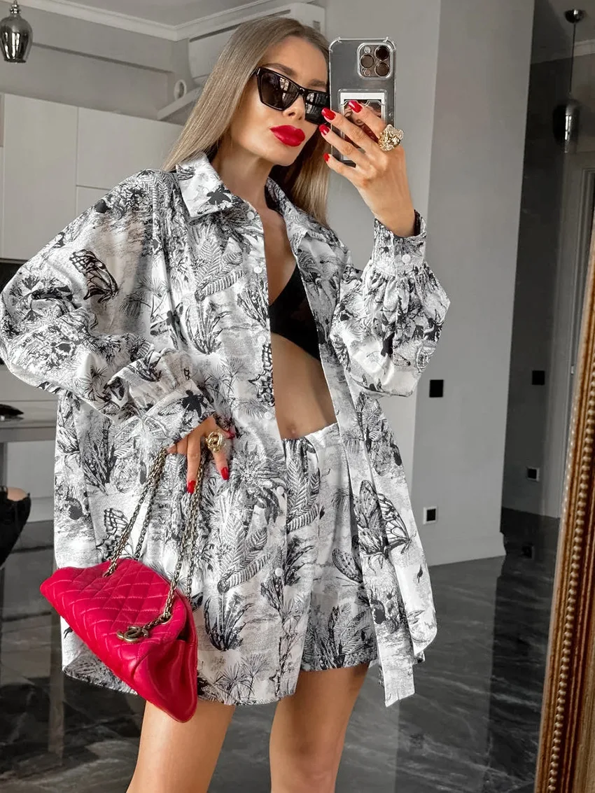 Title 5, Fashion Loose Ink Printing Shirt Shorts Suit Women