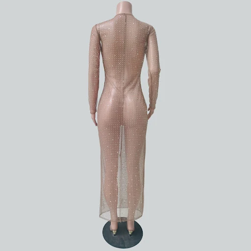 Title 6, Sexy Hot Drilling Blouse Mesh Long Sleeve Split...