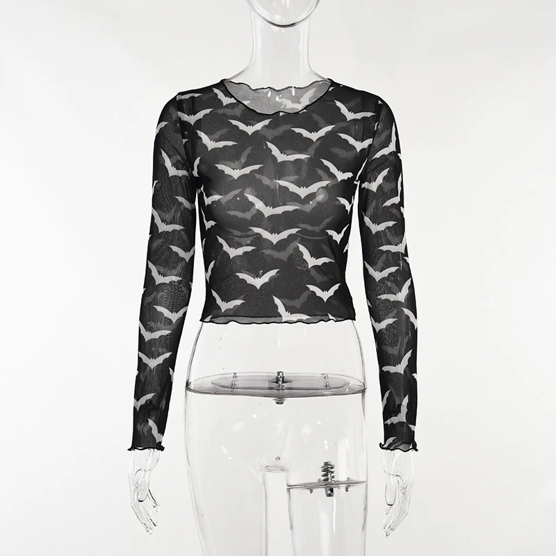 Title 5, Womens Summer Bat Print Long Sleeve Skinny Fas...