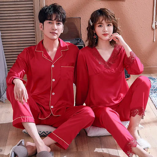Title 1, Ice Silk Summer Couple Pajamas Spring and Autum...