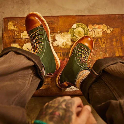 Title 2, Vintage leren platform handgemaakte canvas kort...