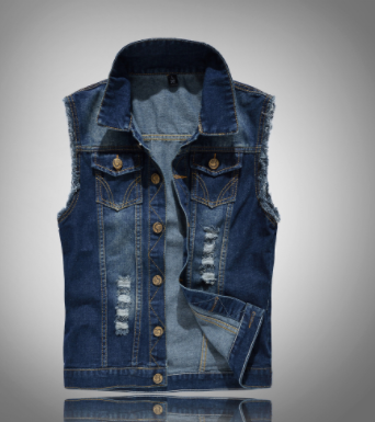 Legal novo coreano fino ajuste jeans masculino colete leve jaqueta ombro tendência buraco grande colete — foto 4