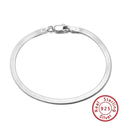 Pulseira de prata esterlina S925 com design de osso de cobra chato. Adicione um toque elegante ao seu visual diário ou para eventos especiais. — foto 9
