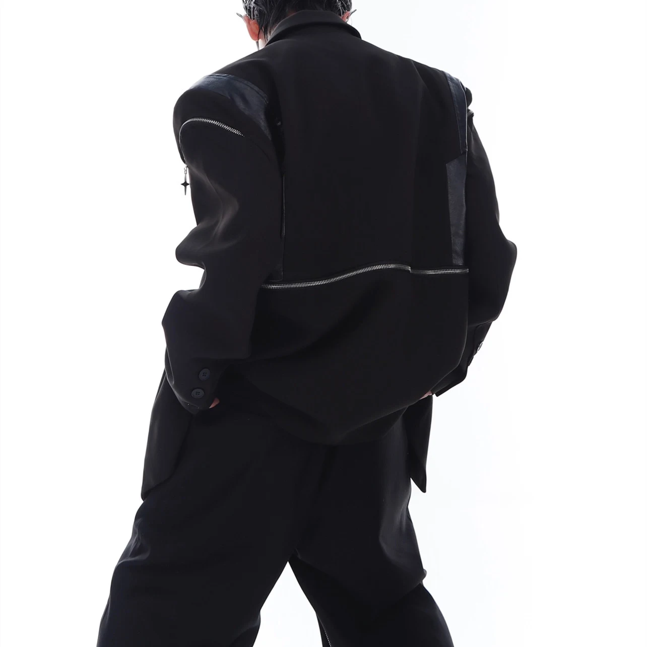 Title 5, Mens Fashion Patchwork Metal Zipper Suit Jacket