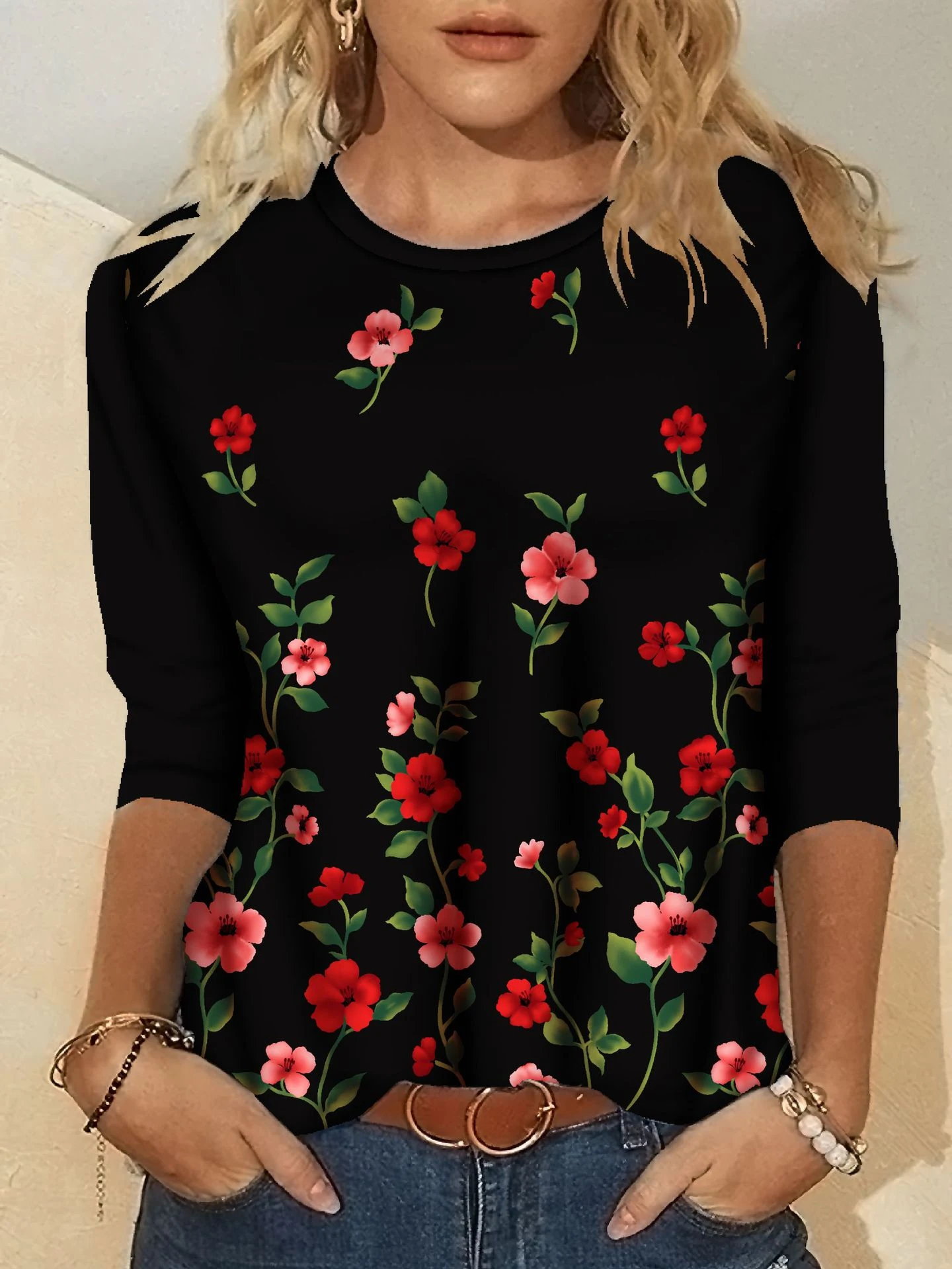Title 15, Camiseta feminina de manga longa com gola redon...