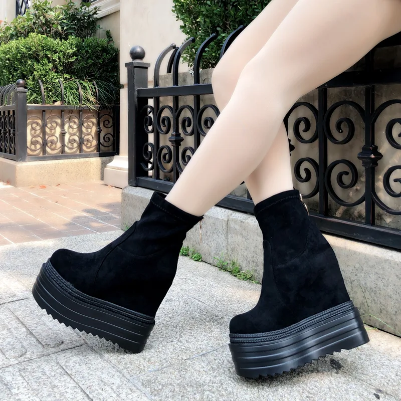 Title 2, High Rise Short Boots with Thick Sole and Slopi...