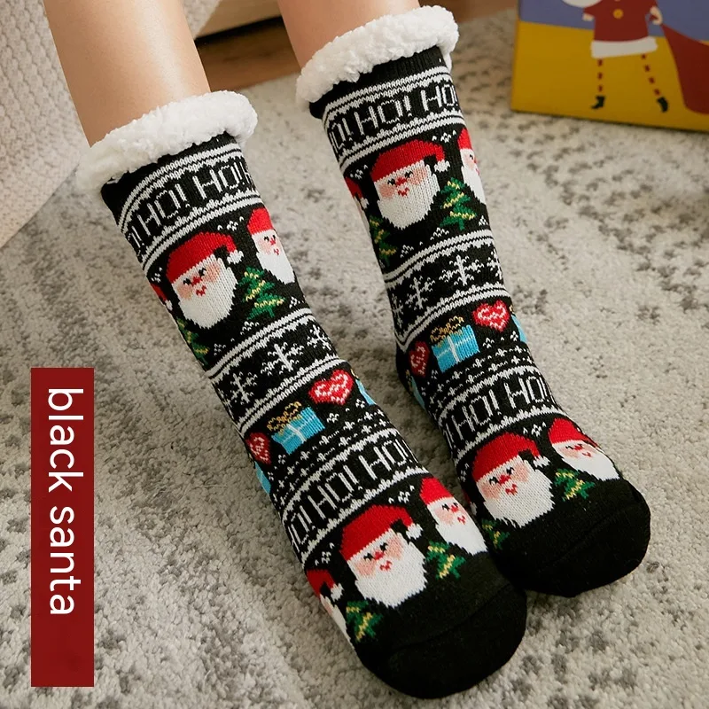 Warme winter huissokken, antislip, fleece gevoerd, dik, koraal fleece, halverwege de kuit, perfect voor slapen en ontspannen. — foto 11