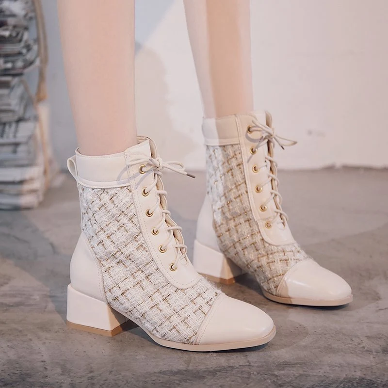 Title 7, Round Toe Thick Heel Womens Boots with Front L...