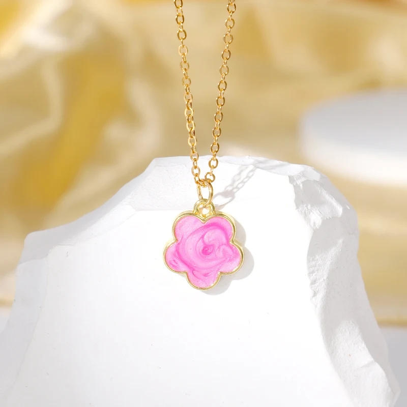 Colar feminino com pingente de flor de cinco pétalas Lucky, simples e versátil, corrente de clavícula fashion — foto 5
