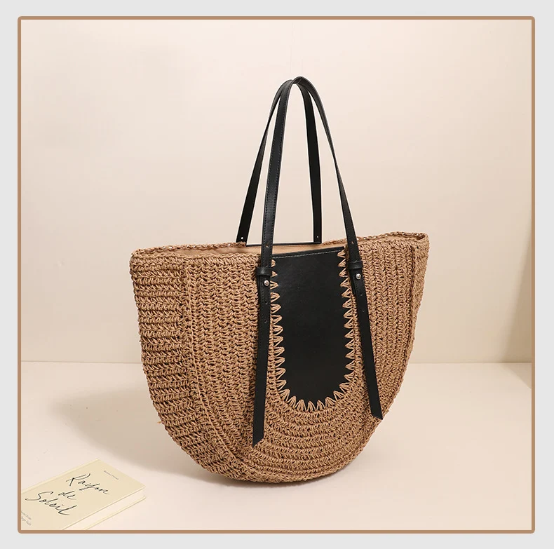 Bolso de paja francés de hombro semicircular gran capacidad ideal para playa, compras y uso diario. Amplio, elegante y práctico. — foto 4