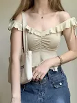 V-neck Off-shoulder T-shirt Female Hot Girl Slimming Design Niche Short, perfect for a stylish and flattering look — photo 13