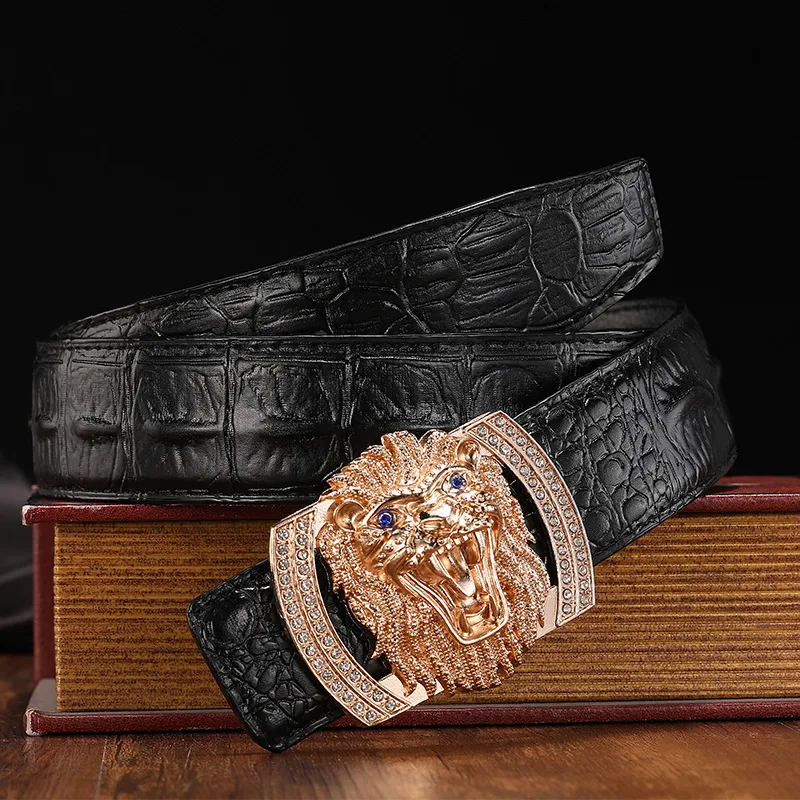 Title 5, Lion Mens Smooth Buckle Belt Cowhide Mens Lea...