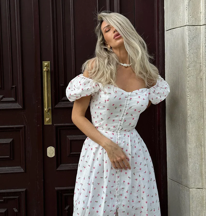 Title 7, Floral Skirt Womens Off-shoulder Dress. Embrac...