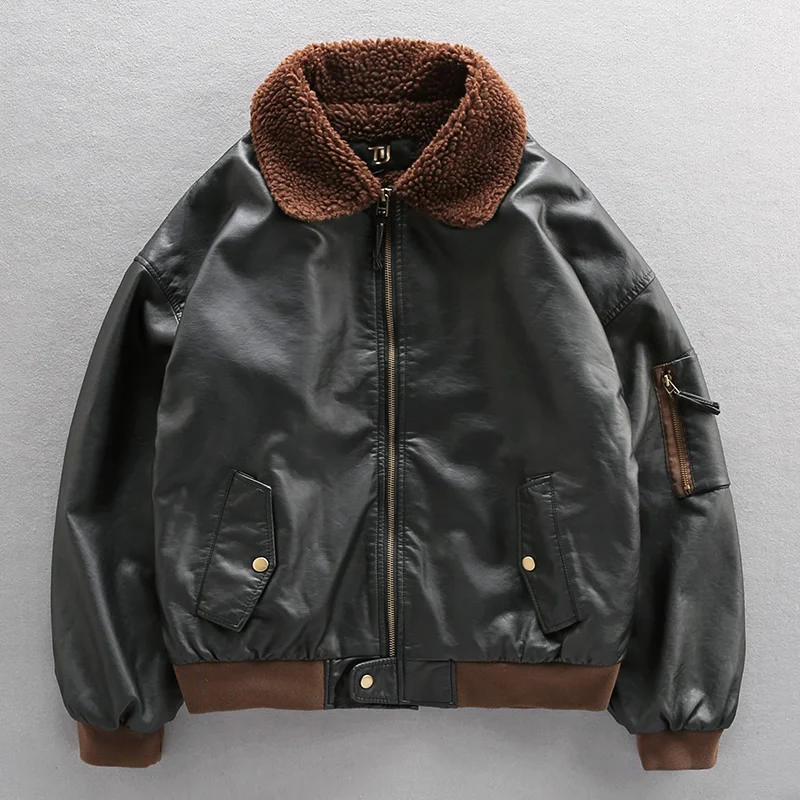 Men's Air Force Pilot Fleece-Lined Thick Leather Coat. Warm leather jacket, perfect for cold weather. Durable and stylis — photo 5