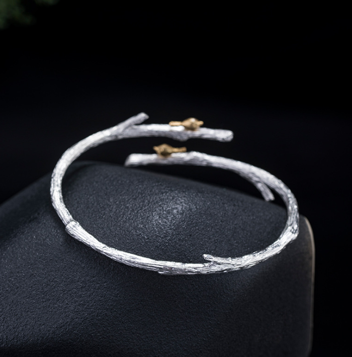Branch de pássaro de fã de prata S925 Pulseira de prata Mulheres — foto 5