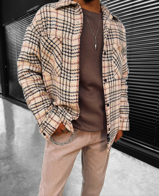 Men's Long Sleeve Plaid Shirt Jacket, a versatile and comfortable outerwear piece perfect for layering and everyday wear — photo 5