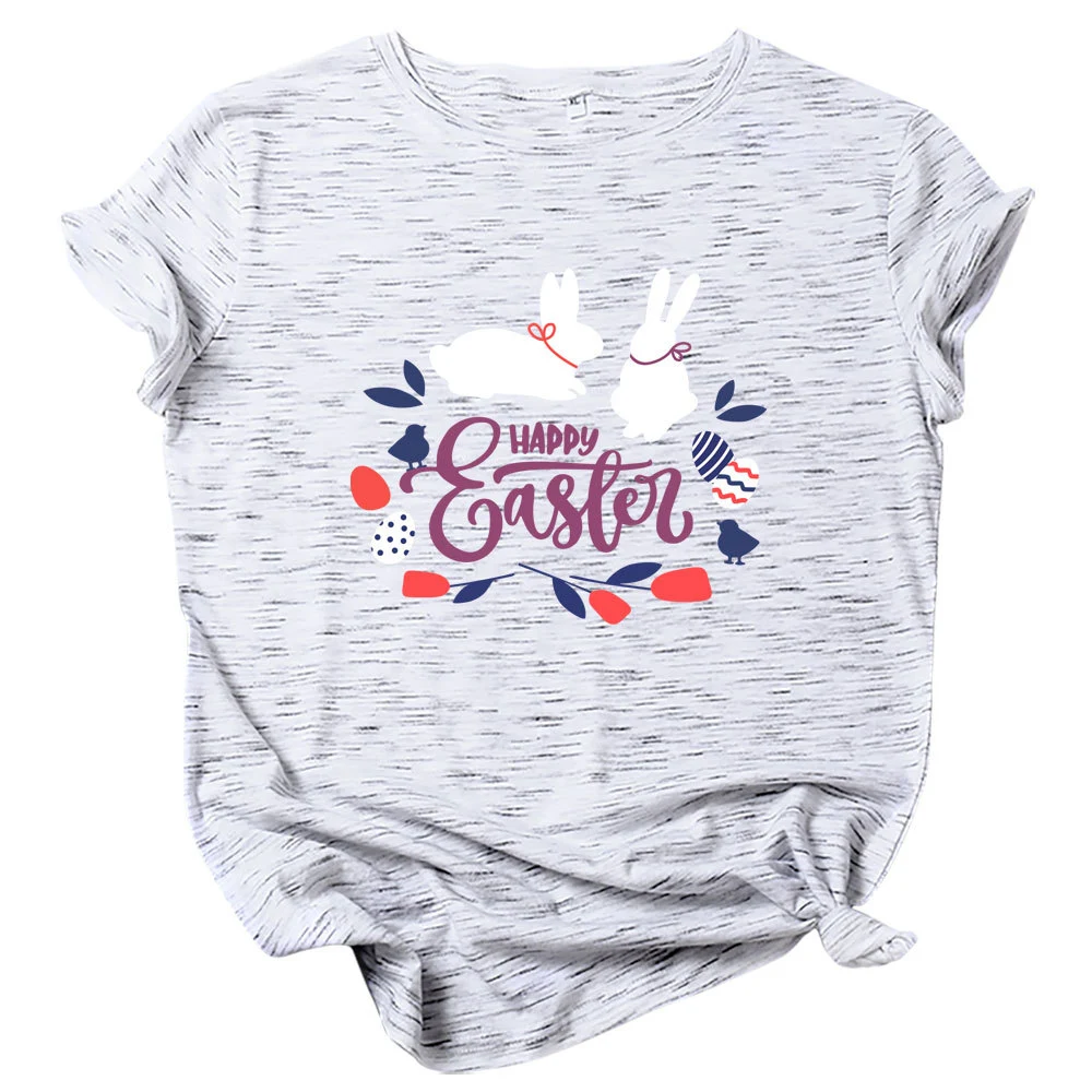 Camiseta feminina de manga curta de algodão de Páscoa — foto 12
