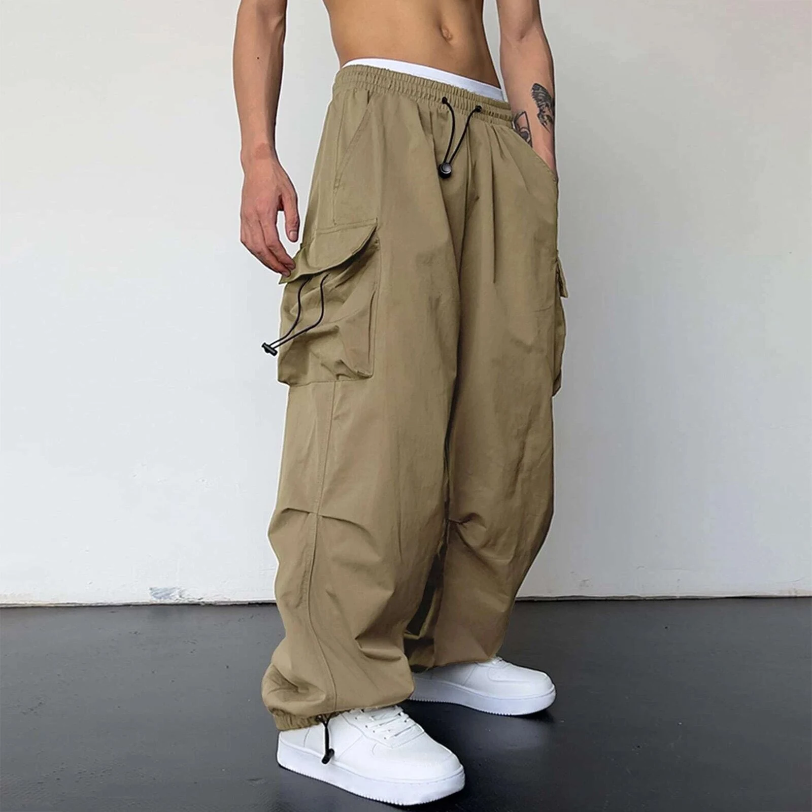 Men's Nylon Quick-drying Overalls High Waist Wide Leg Pants Leisure Drawstring Comfortable and versatile for everyday we — photo 20