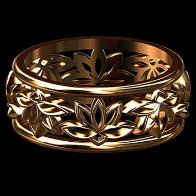Anel de aço inoxidável com flor de lótus, criativo e simples para homens e mulheres. Personalidade única para expressar seu estilo. — foto 4