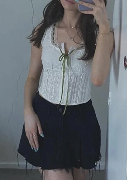 Title 5, Vintage Lace Lace Up Camisole Girl, Elegant and...