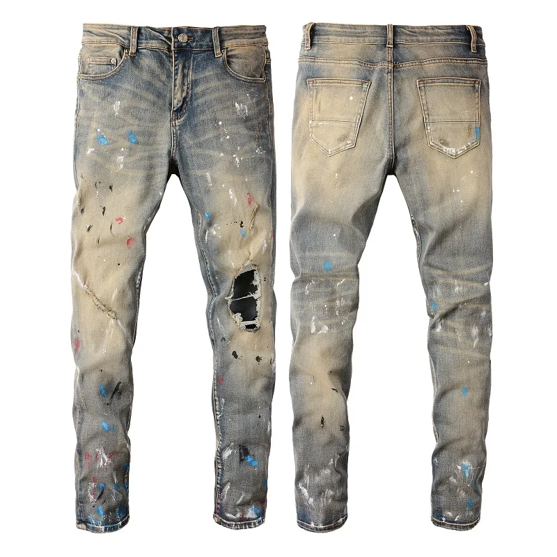 Retro Large Ripped Paint Stretch Washed Jeans, Comfort and Style. Get the vintage look with these unique, comfortable, a — photo 4