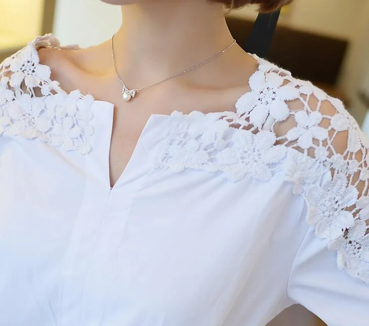 Women's Solid Color Loose Cutout Lace Top — photo 1