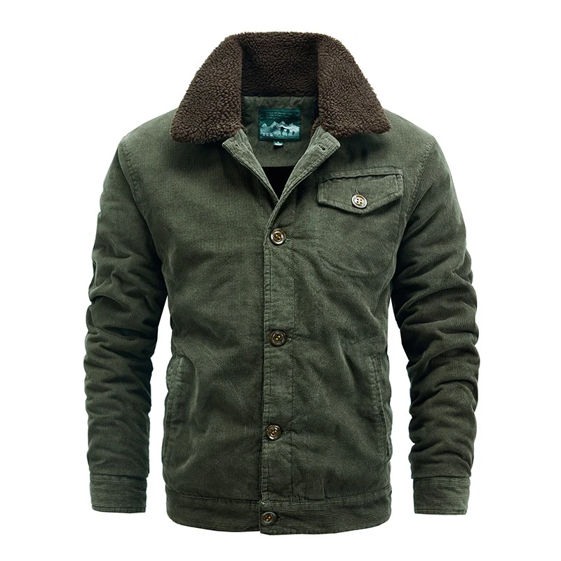 Jaqueta Masculina Acolchoada de Algodão Gola de Veludo Cotelê Casual Top Conforto e Estilo para o Dia a Dia Quente e Confortável — foto 4