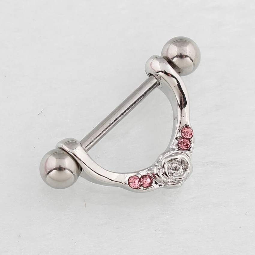 Piercing para mamilos em formato de U com diamantes rosa, acessório corporal, realce a beleza e sensualidade com joias únicas. — foto 12
