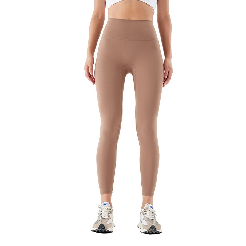 Calças de yoga femininas nude de cintura alta, com toque natural, stretch, skinny, levanta quadril, leggings fitness esportivas. — foto 18