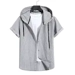 Youth Fashion Casual Hooded Striped Short-Sleeved Color-Block Printed Shirt. Perfect for a relaxed, stylish look, offeri — photo 4