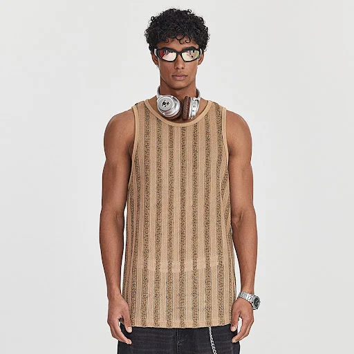 Title 3, Colete casual masculino com listras verticais s...