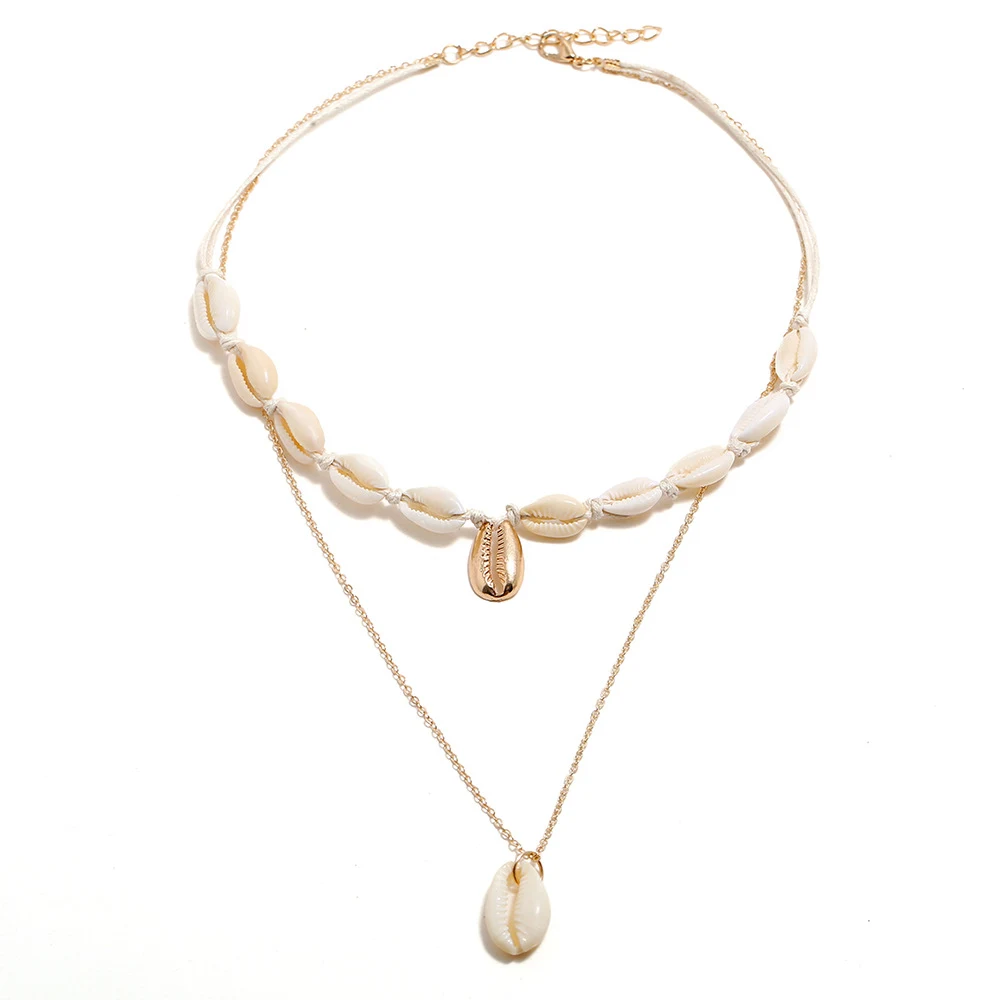 Colar Multicamadas Estilo Criativo Praia Oceano Concha Tecida, acessório perfeito para looks praianos e estilosos, ideal como presente feminino. — foto 2