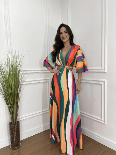 Women's Color Matching Five-point Batwing Sleeve Midriff Outfit Strap Dress, a stylish and comfortable outfit for a mode — photo 15