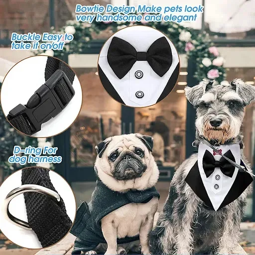 Formal Dog Tuxedo Wedding Bandana Collar with Bow Tie Adjustable Pet Neck Tie Neckerchief Bandana for Small Medium Large — photo 5