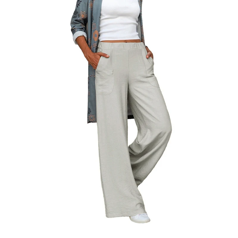 Pantaloni Casual Larghi a Gamba Larga, Vita Elastica, Tinta Unita, Drappeggio Fluido. Comfort e Stile per Ogni Occasione. — foto 11