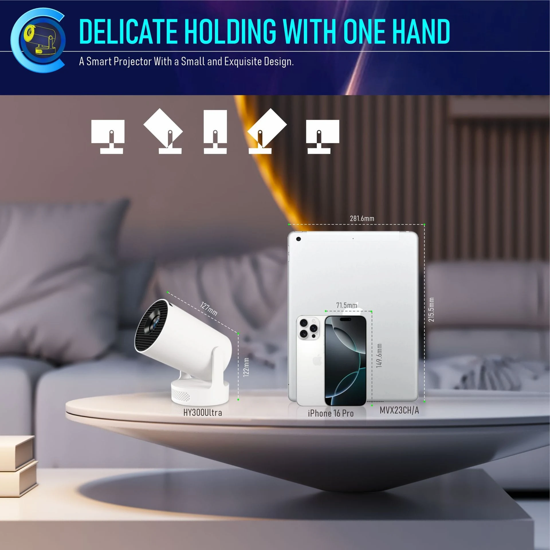 Title 3, Ultra Short Throw Hy300Ultra HD 4K Home Mini Pr...