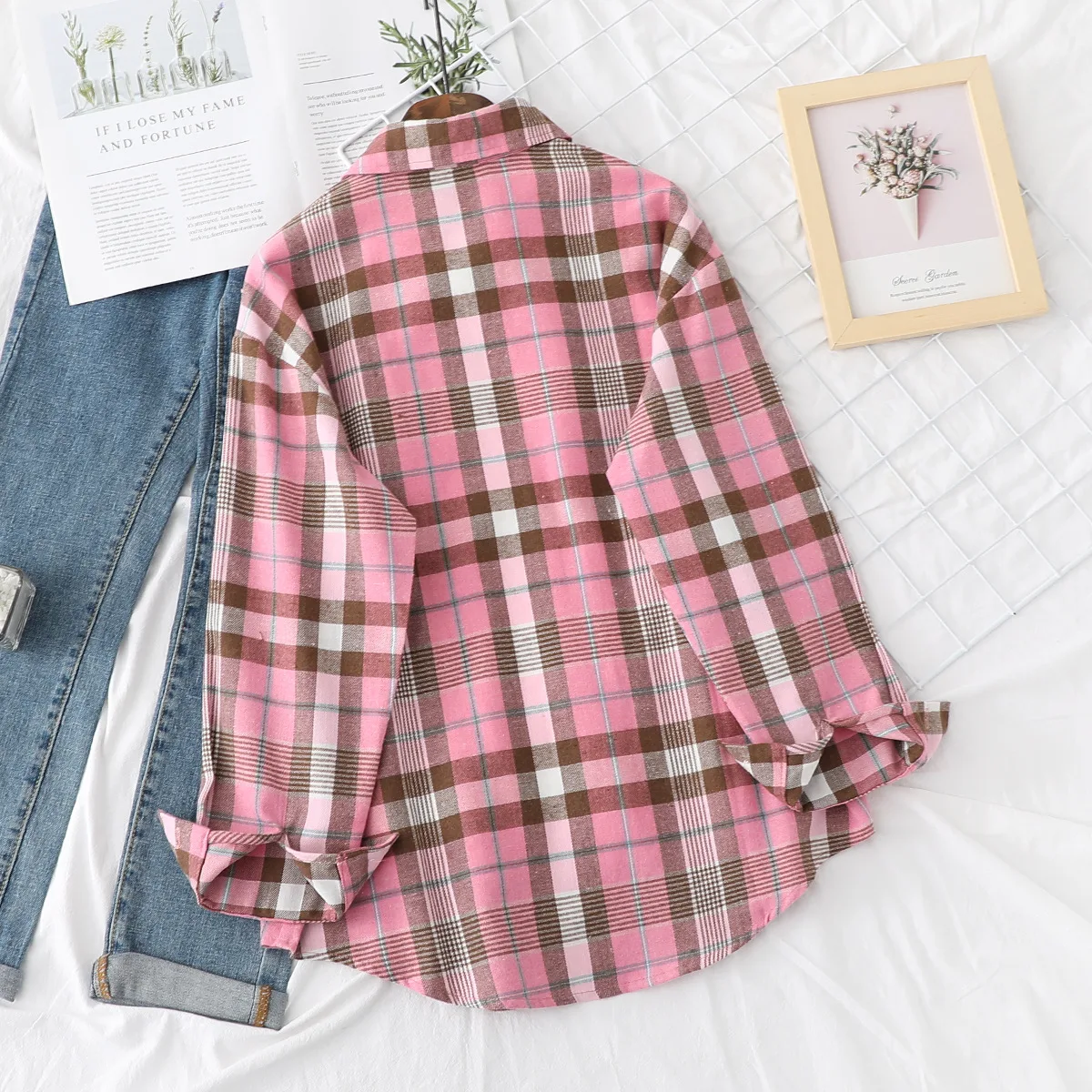 Title 11, Womens Casual Design Brushed Plaid Shirt