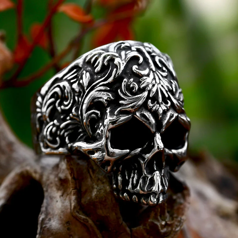 Anel Punk Hip-hop Caveira Aço Titânio, estilo gótico para homens e mulheres. Design de caveira, perfeito para um visual estiloso e urbano. — foto 5