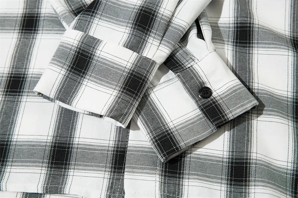 Camisa masculina de manga longa xadrez com combinação de cores para o outono, ideal para um visual moderno e confortável, perfeita para diversas ocasiões. — foto 9