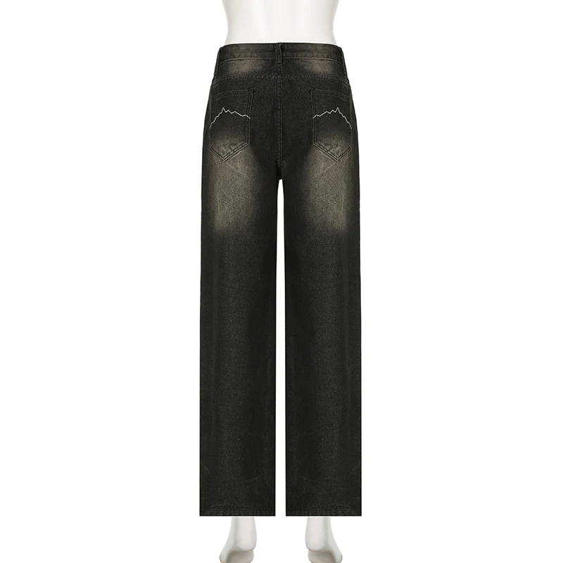 Textured Fabric Washed Loose Slimming Jeans, Distressed Low Waist Pocket Trousers, a comfortable and stylish choice for — photo 2