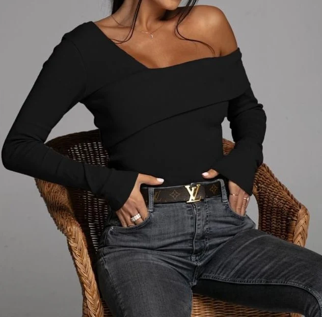 Title 4, Womens Fashion Slim Cross V-Neck Solid Color T...